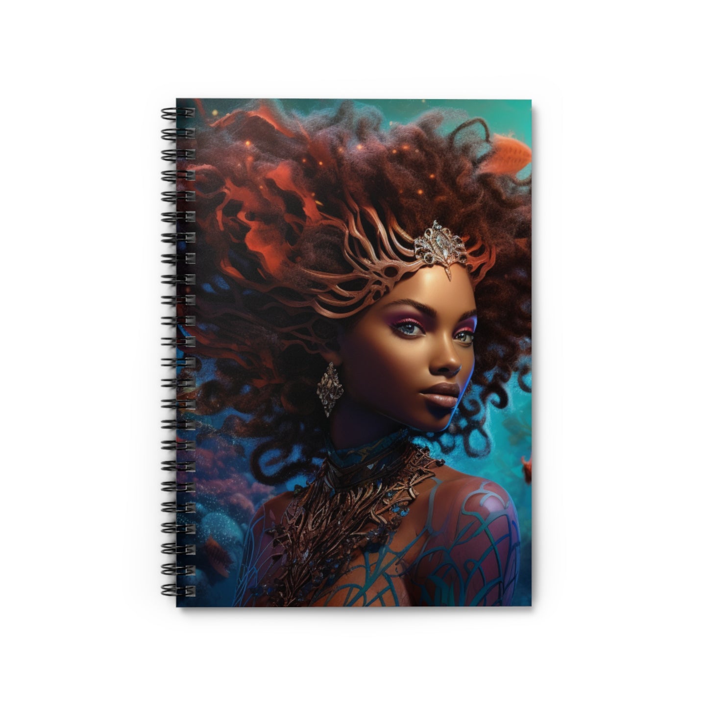 Dazzling African-American Mermaid Underwater Seascape Spiral Notebook - Iridescent Watercolor Artwork (2 of 4) | Ruled Line